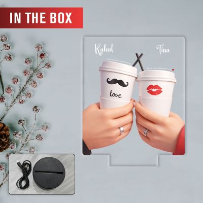 Personalized Coffee Cups Cute LED Night Light Customizable Names, Warm White Light Gift for Valentines Day, Girlfriend Boyfriend Romantic Gift